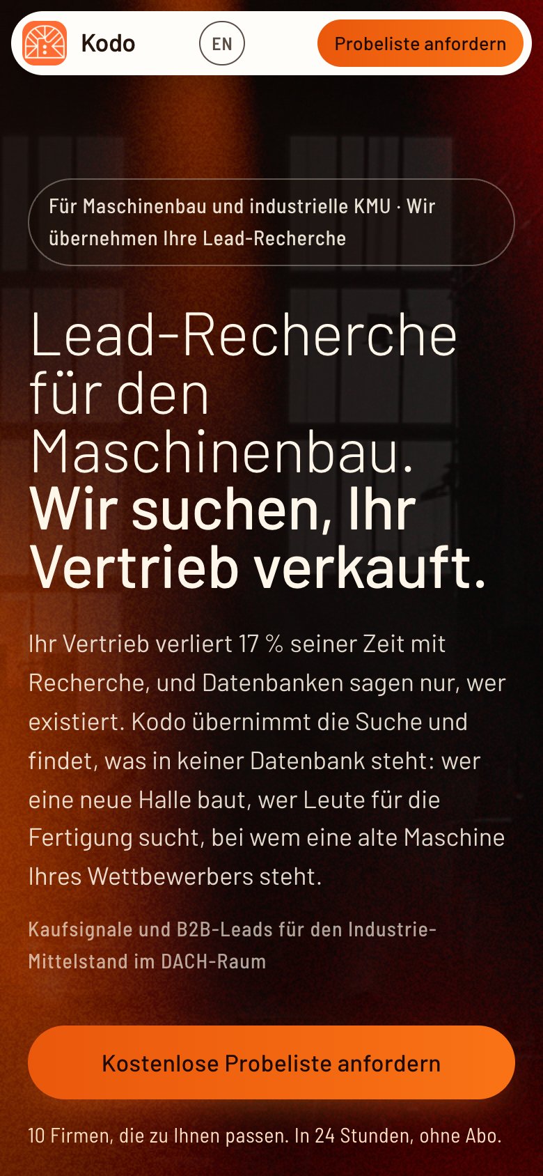 Startseite von Kodo Leads auf dem Handy